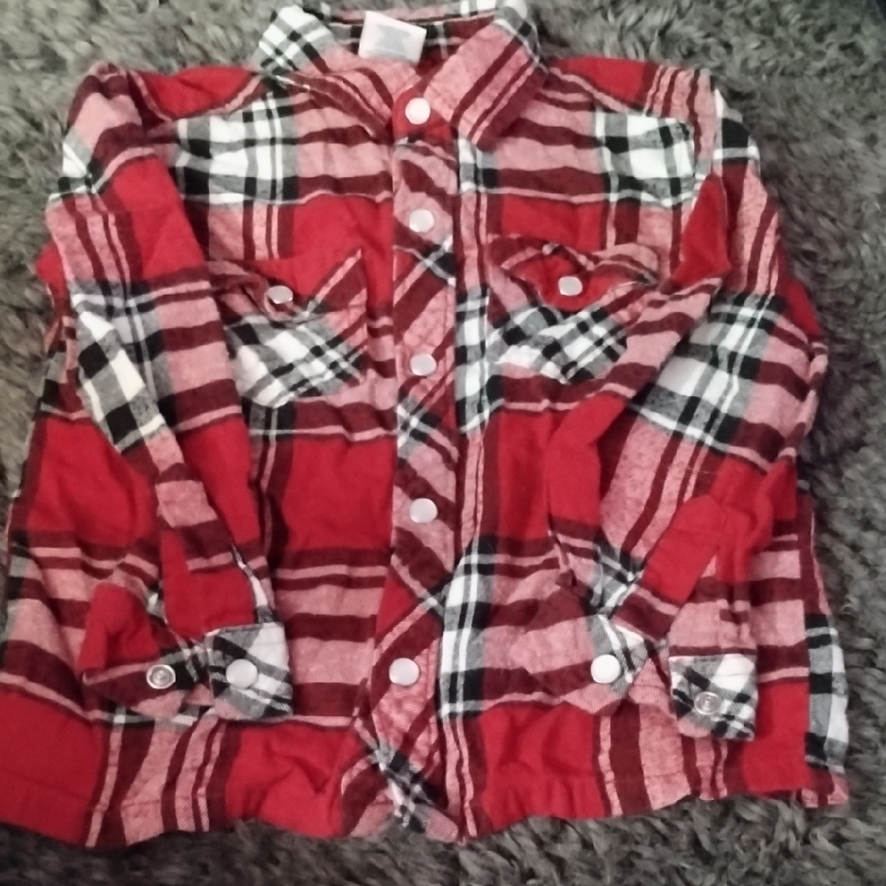 Wonderkids Red and Black Plaid Button Down Shirt